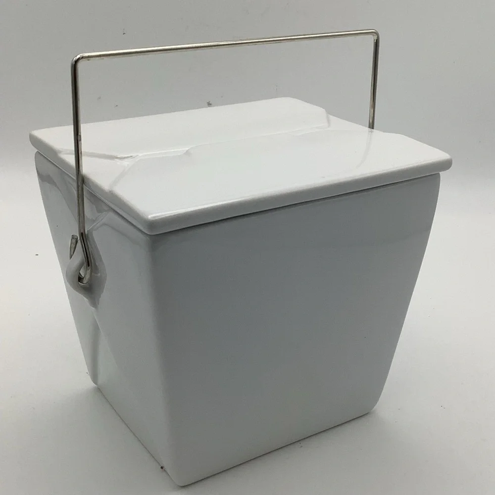 Pottery Barn Ceramic Chinese Take Out Box with Metal Handle